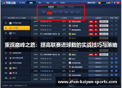重返巅峰之路：提高联赛进球数的实战技巧与策略